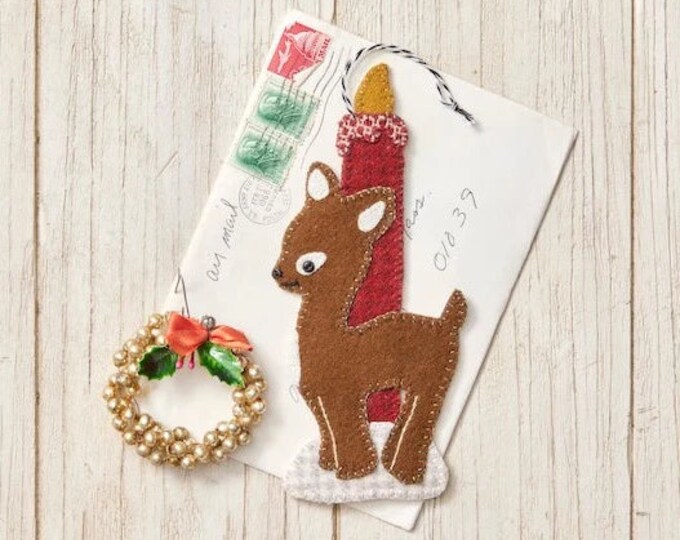 Reindeer Candle Ornament- Christmas - Wool Applique Pattern by Buttermilk Basin Finished Size 3” x 7”