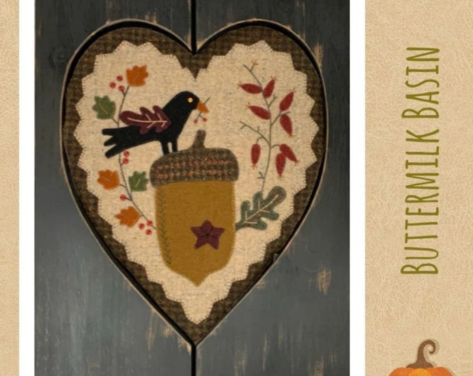 Crow & Acorn September Gathered Hearts Thru The Year Wool Applique Pattern by Buttermilk Basin 12" x 14"