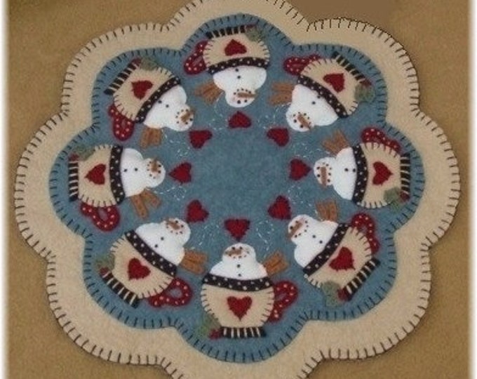 Santa's Cocoa Snowman Candle Mat/Table/Wall Mat Wool Applique Pattern by Penny Lane Primitives 13"