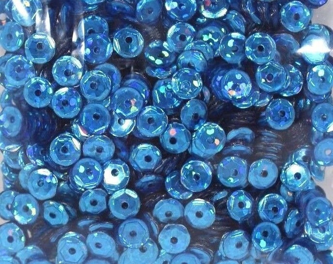 5mm Capri Blue Hologram Round Faceted Cup Sequins Paillette Laser Metallic