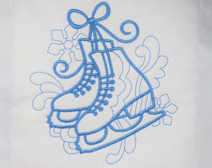Ice Skates Christmas Winter Machine Embroidered Quilt Block Complete w/Batting Ready To Add To Your Sewing or Quilting Project!