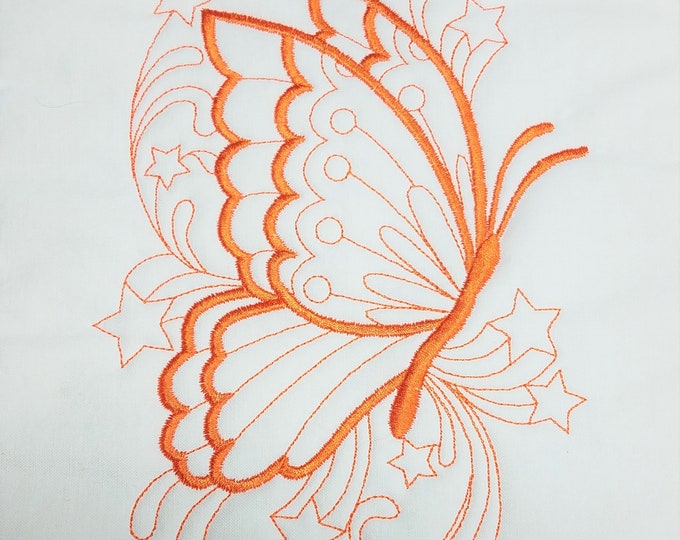 Bright Orange Butterfly Machine Embroidered Quilt Block Complete w/Batting Ready To Add To Your Sewing or Quilting Project!