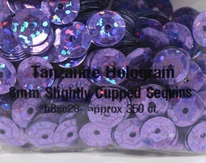 8mm Tanzanite Purple Hologram Metallic Round Faceted Cup Sequins Paillette Laser Metallic