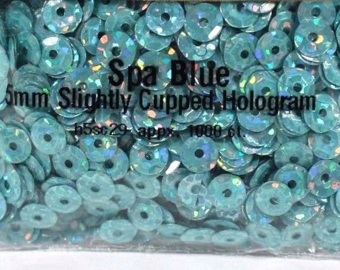 5mm Spa Blue Hologram Round Faceted Cup Sequins Paillette Laser Metallic