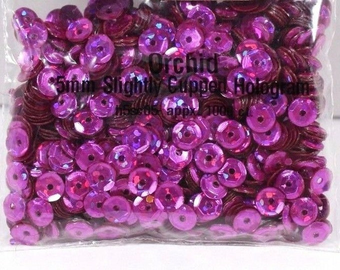 5mm Orchid Pink/Purple Hologram Round Faceted Cup Sequins Paillette Laser Metallic