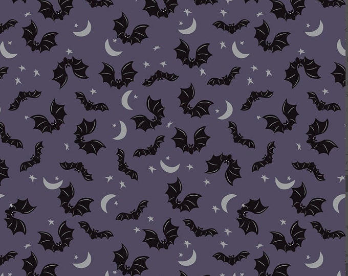 Spooky Hollow Bats Eggplant Purple Sparkle Fabric by Melissa Mortenson for Riley Blake - SC10572R Eggplant, Haunted Halloween