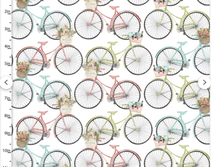 Beach Travel Bicycles on White Quilting Fabric by Three Wishes By The Yard