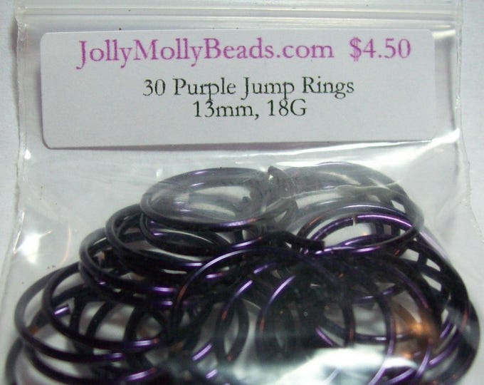 30 Beautiful PURPLE Saw Cut Jump Rings, 13mm ID, 18 Gauge, Enameled on Copper