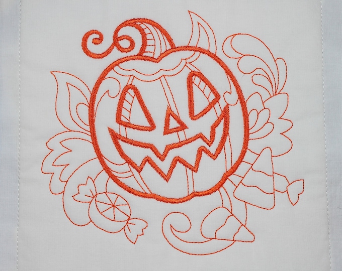 Halloween Happy Pumpkin Jack-o-lantern Machine Embroidered Quilt Block Complete w/Batting Ready To Add To Your Sewing or Quilting Project!