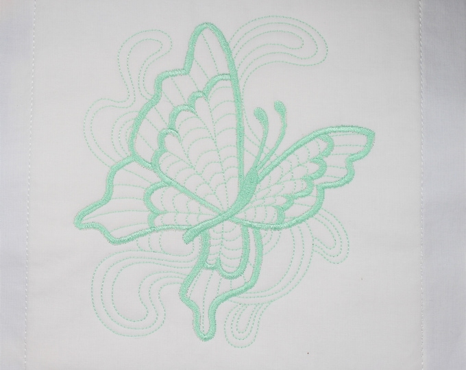 Mint Green Butterfly Machine Embroidered Quilt Block Complete w/Batting Ready To Add To Your Sewing or Quilting Project!