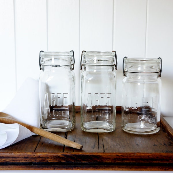 Collectable Agee Queen and Victory glass preserving jars