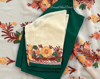 Cream Pure Georgette Kashmiri Embroidered saree Set | Blouse Size 36/42