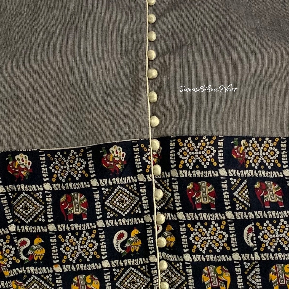 Gray Black Kalamkari Cotton Sleeveless Blouse - Etsy