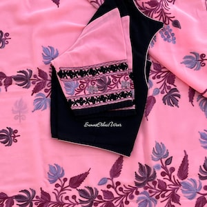 Baby Pink Georgette Kashmiri Embroidered Saree set