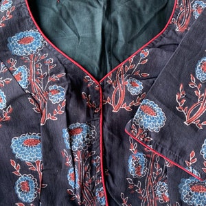 Size 36/42 Brown Ajrakh Flower Print Handloom Cotton Blouse | SumasEthnicWear