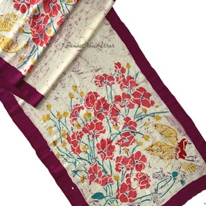 Maroon Red Batik Mulberry Silk Scarf