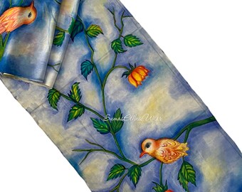 Little Bird Hand-Painted Mulberry Silk Scarf