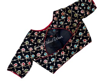 Black Georgette Sequin Floral Embroidered Blouse