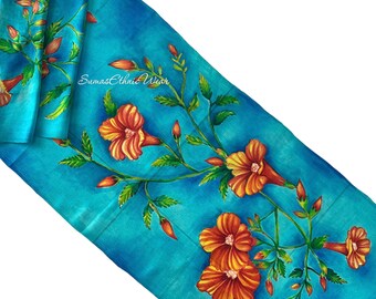 Spring Flower Hand-Painted Mulberry Silk Scarf