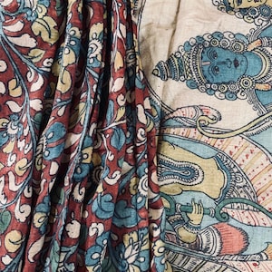 Pure Raw Tussar silk Hand Painted Pen Kalamkari saree