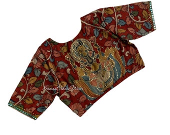 Blusa de seda Kalamkari con lentejuelas bordadas y pintadas