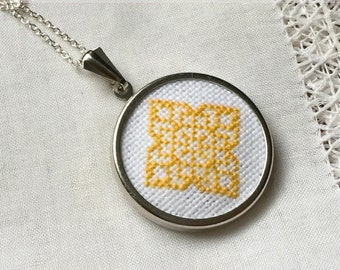 Necklace || Lemon Yellow || Embroidered pendant necklace || Ukrainian embroidery || Fleur design FL109
