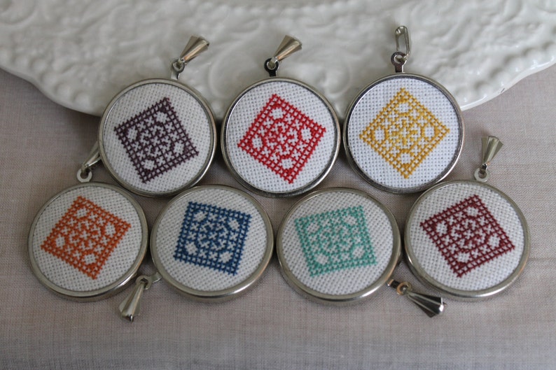 Personalized necklace Custom color pendant Embroidered Etsy