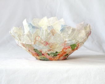 Fabric bowl, housewarming gift, living room decor, lace, 7" x 3" round, mixed media artwork, ombre, decorations, unique gifts