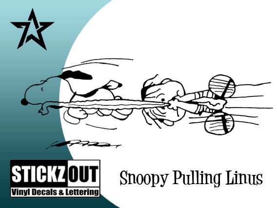 SNOOPY Pulling Linus Vinyl Decal Sticker Auto Graphics 2/' Long Add Text Free