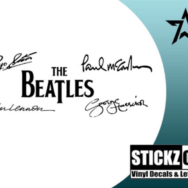 Large The BEATLES with Autographs Vinyl Decal Wall Sticker - Pop Art Graphics - 2 Feet Long!