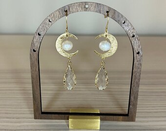 Freshwater Pearl Gold Filled Moon Boho Earrings