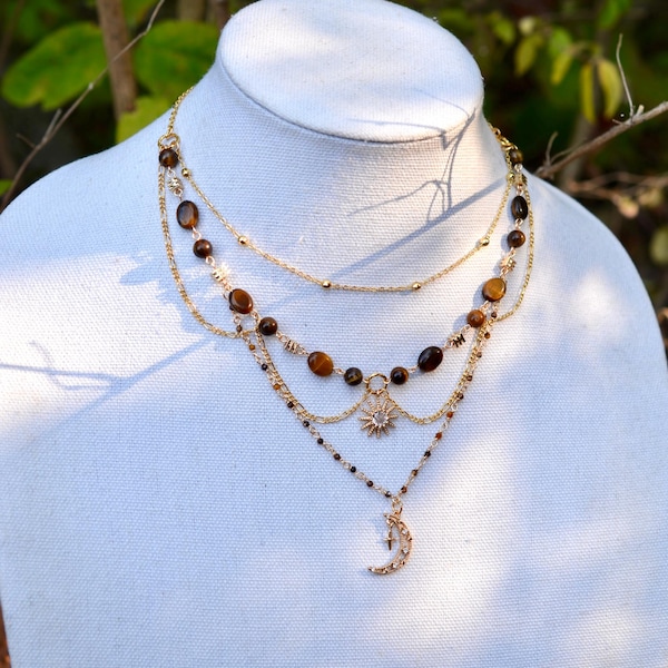 Tigerauge Halskette: Gold Filled Himmlischer Schmuck
