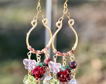 Pendientes colgantes de bayas de hadas: joyería con alambre relleno de oro