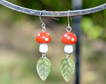 Pendientes de hongo en plata de ley, joyería Cottagecore, pendientes Fairycore