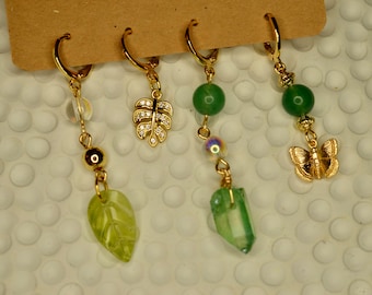 Amuletos para el cabello de aventurina verde, amuletos para el cabello de mariposa, amuletos para el cabello dorado, joyas para el cabello, amuletos aterradores