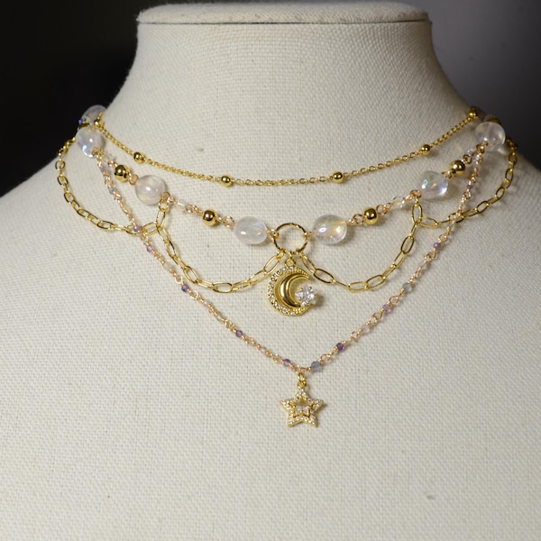 Gold Filled Quarz Halskette, Fluorit Schmuck
