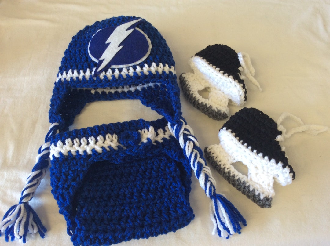 Tampa Bay Lightning Baby Crochet Hockey Earflap Hat, Diaper Cover, and