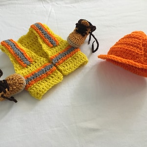 construction worker set -crochet  Baby outfit , Helmet, Safety.  Vest, and Shoes - FREE SHIPPING
