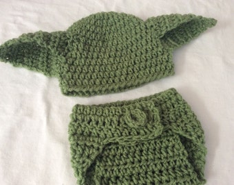 Star Wars Yoda -Baby Crochet Hat and Diaper Cover. FREE SHIPPING