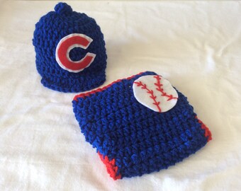 Chicago Cubs. Baby Crochet Baseball Cap, and Diaper Cover. FREE SHIPPING