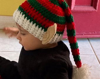 Crochet Christmas Elf Hat With Ears- - Xmas hat .