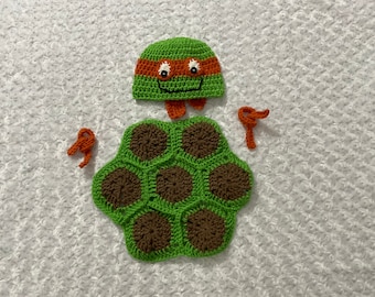 TMNT Crochet Baby Set - Hat, Shell, Arm Bands