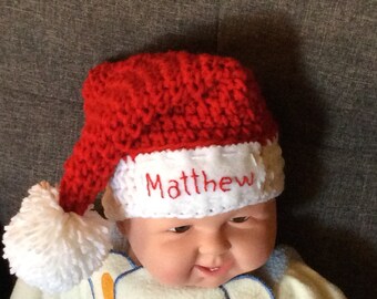 Christmas Santa Claus  Crochet Hat - Xmas hat -Personalized Name.
