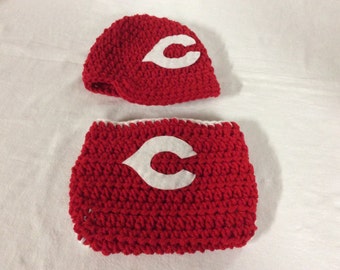 Cincinnati Reds Baby Crochet Baseball Cap, and Diaper Cover. FREE SHIPPING