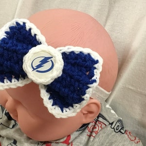 Tampa Bay Lightning Inspired -  Crochet Baby Headband Bow