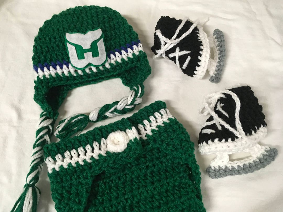 Hartford Whalers Baby Crochet Hockey Earflap Hat Diaper Cover