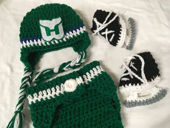 Hartford Whalers Baby Crochet Hockey Earflap Hat, Diaper Cover, and Skate  Booties . FREE SHIPPING - Etsy