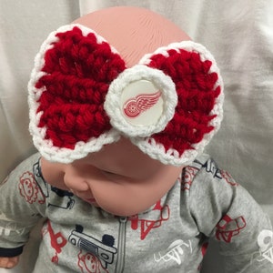 Detroit Red Wings Inspired -  Crochet Baby Headband Bow
