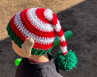 Crochet Christmas Elf Hat With Ears- - Xmas hat .