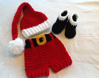 Christmas Baby Crochet Hat, Shorts, and Boots: Santa Claus. FREE SHIPPING